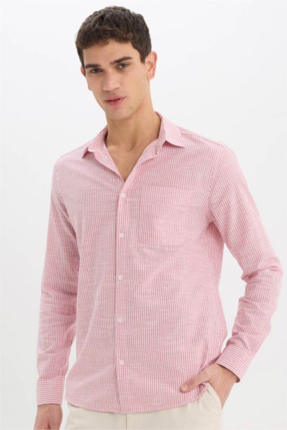 Modern Fit Polo Collar Striped Long Sleeve Shirt