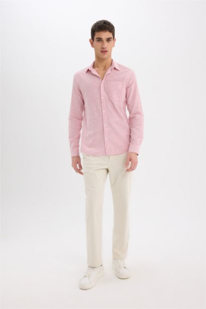 Modern Fit Polo Collar Striped Long Sleeve Shirt