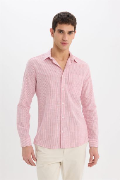 Modern Fit Polo Collar Striped Long Sleeve Shirt