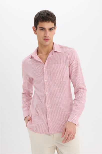 Modern Fit Polo Collar Striped Long Sleeve Shirt