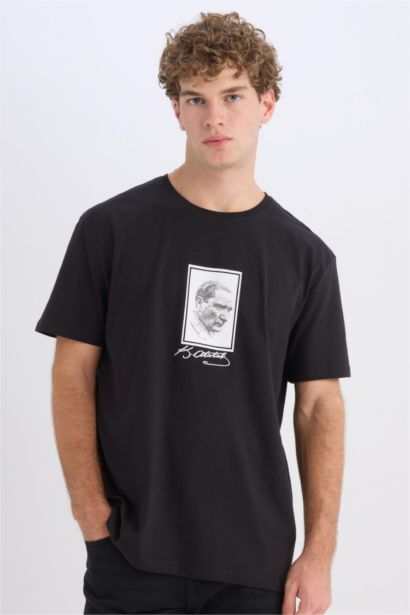 %100 Pamuk Regular Fit Bisiklet Yaka Atatürk Baskılı Kısa Kollu Tişört