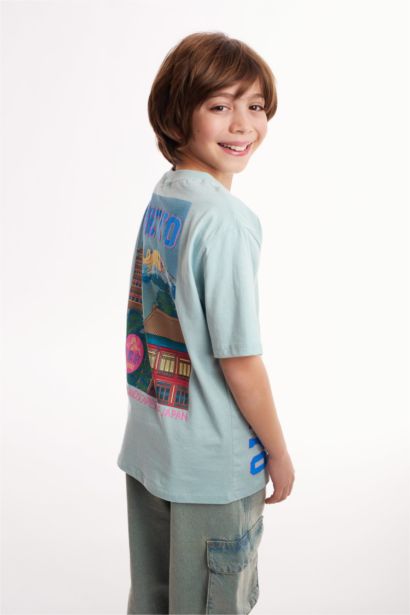 Детская футболка с коротким рукавом и принтом, с круглым воротом