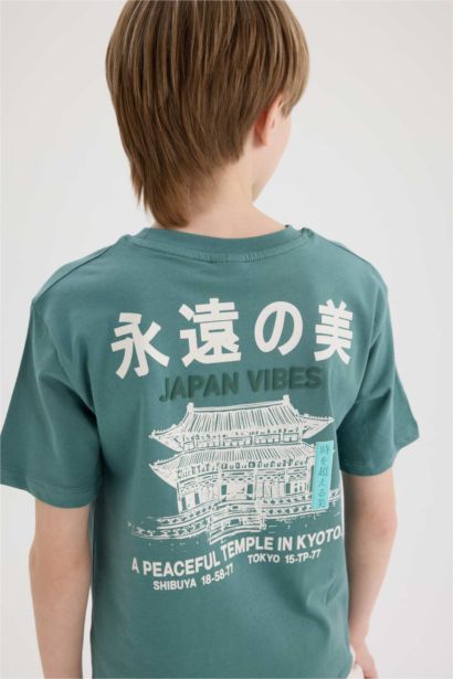 Детская футболка с коротким рукавом и принтом на спине, с круглым воротом