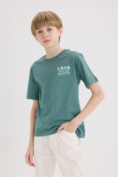 Детская футболка с коротким рукавом и принтом на спине, с круглым воротом