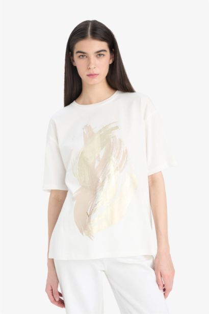 %100 Pamuk Regular Fıt Baskılı Penye Tişört