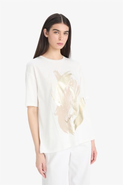 %100 Pamuk Regular Fıt Baskılı Penye Tişört