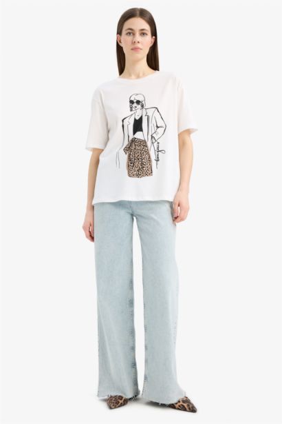 %100 Pamuk Regular Fıt Baskılı Penye Tişört