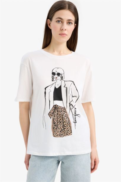 %100 Pamuk Regular Fıt Baskılı Penye Tişört