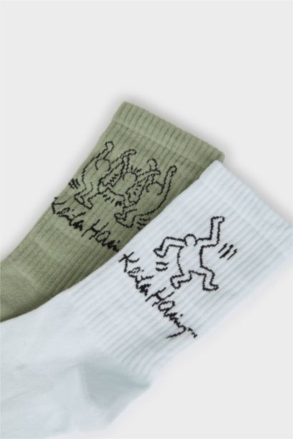 جوارب طويلة قطن مطبوع رجالي - قطعتين