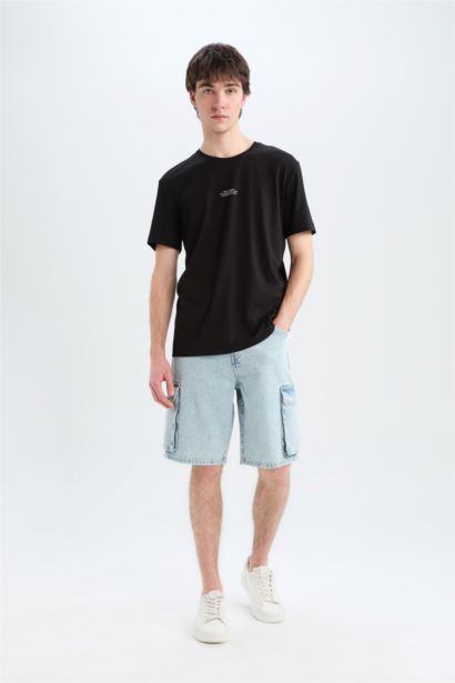 Regular Fit Bisiklet Yaka Baskılı Kısa Kollu Tişört