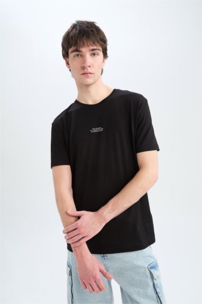 Regular Fit Bisiklet Yaka Baskılı Kısa Kollu Tişört