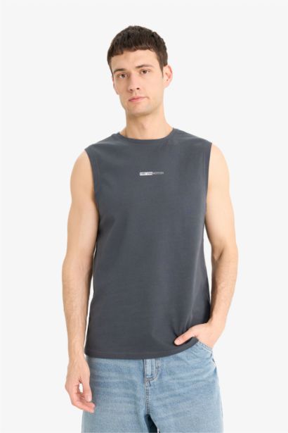 %100 Pamuk Regular Fit Baskılı Bisiklet Yaka Atlet