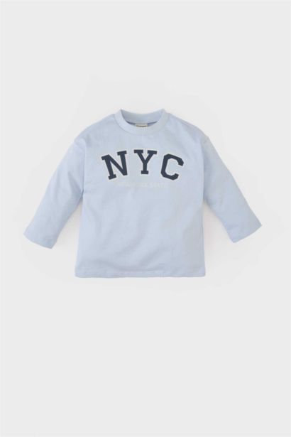 Bisiklet Yaka Baskılı Uzun Kollu Tişört Erkek Bebek