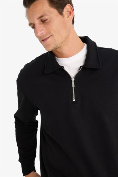 سويت شيرت تقيل قصة مريحة بياخة بولو