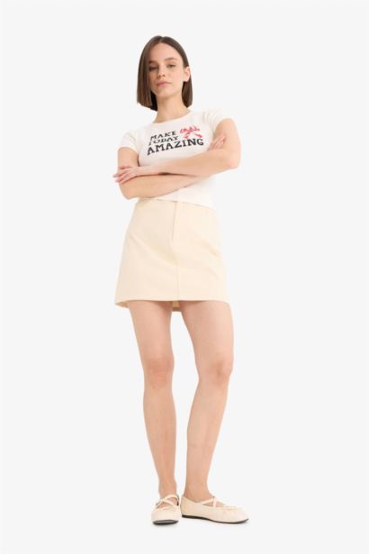 Normal Waist Gabardine Mini Skirt
