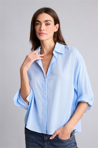 Рубашка оверсайз из вуали в полоску с рубашечным воротником и длинным рукавом