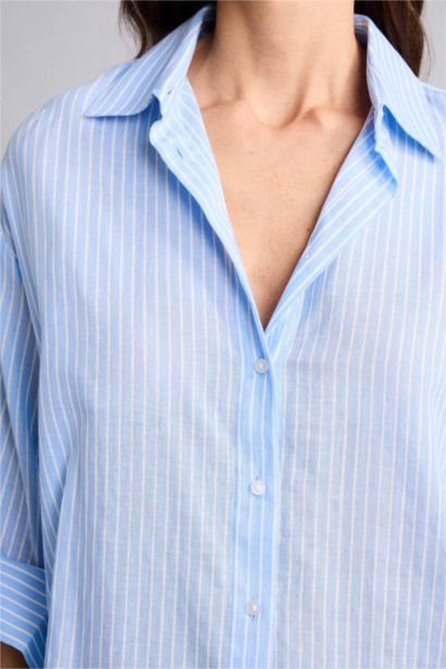 Рубашка оверсайз из вуали в полоску с рубашечным воротником и длинным рукавом
