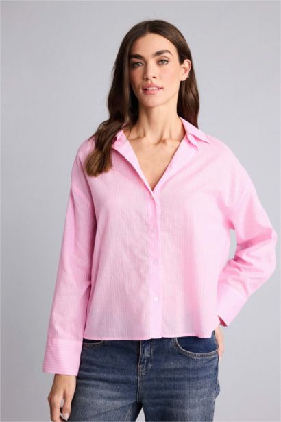 Рубашка оверсайз из вуали в полоску с рубашечным воротником и длинным рукавом