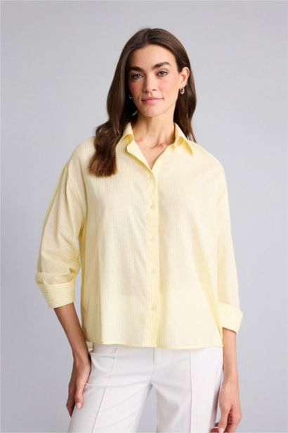 Рубашка оверсайз из вуали в полоску с рубашечным воротником и длинным рукавом