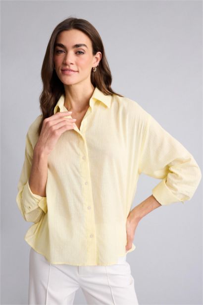 Рубашка оверсайз из вуали в полоску с рубашечным воротником и длинным рукавом