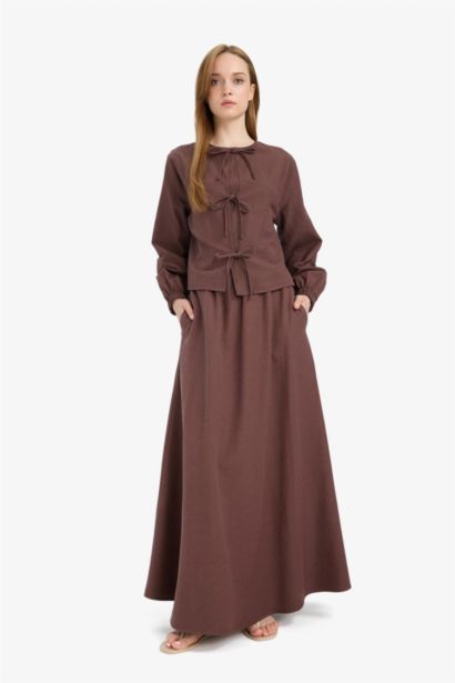 A Kesim Keten Karışımlı Maxi Tesettür Etek