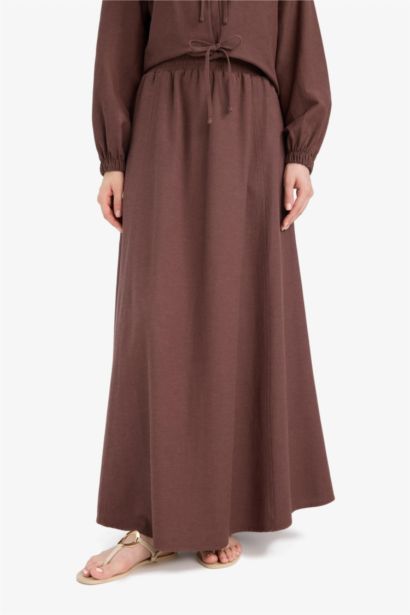 A Kesim Keten Karışımlı Maxi Tesettür Etek