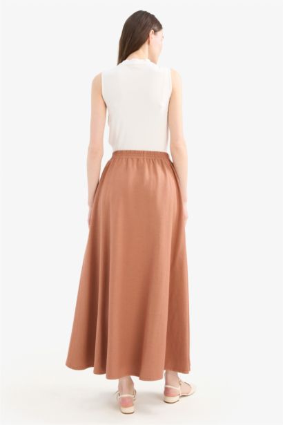 A Line Linen Blend Maxi Skirt