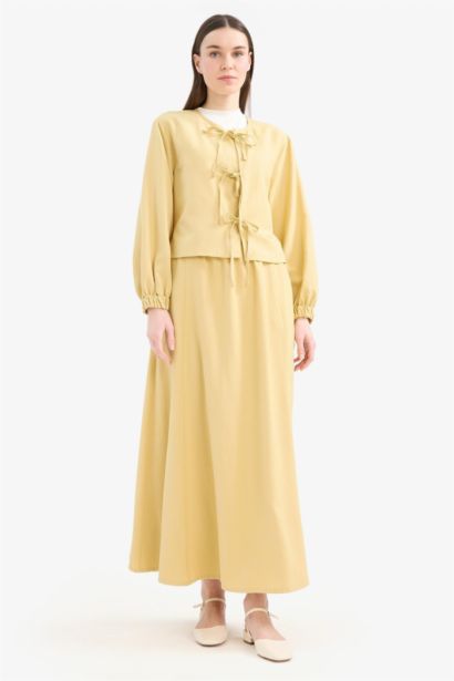 A Line Linen Blend Maxi Skirt