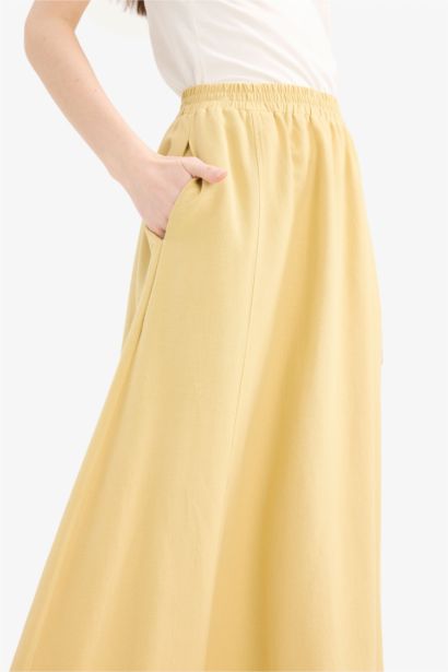 A Line Linen Blend Maxi Skirt