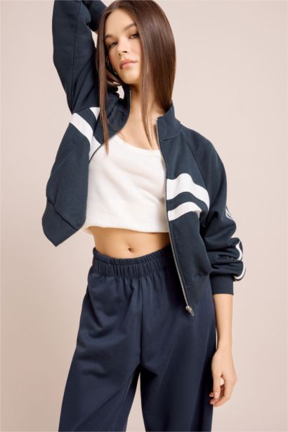 Fitted Dik Yaka Cepli Kalın Fermuarlı Sweatshirt