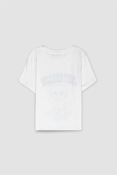 تيشيرت نص كم قصة عادية مطبوع برقبة مستديرة