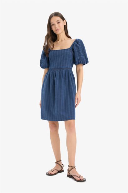 Square Collar Cotton Mini Dress