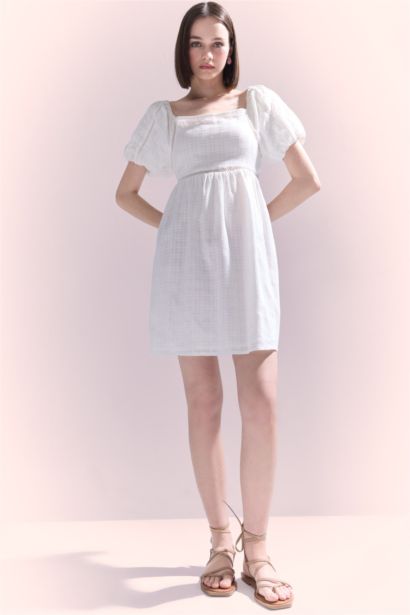 Square Collar Cotton Mini Dress