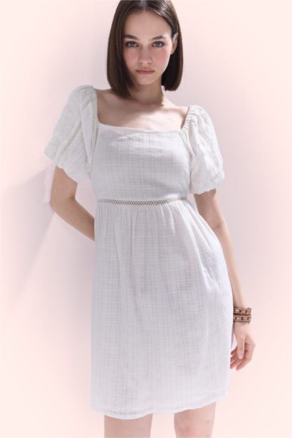 Square Collar Cotton Mini Dress