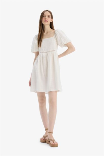 Square Collar Cotton Mini Dress