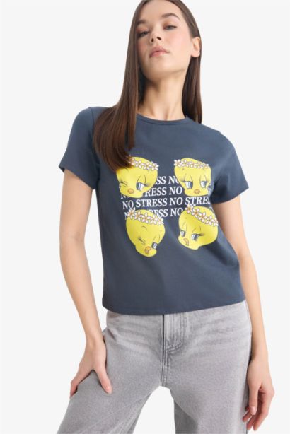 %100 Pamuk Looney Tunes Regular Fıt Baskılı Tişört