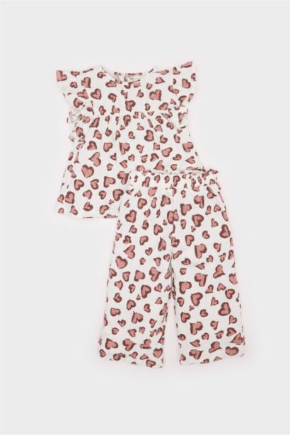 Комплект для девочки (2 предмета): футболка с коротким рукавом с леопардовым рисунком и брюки с эластичной талией