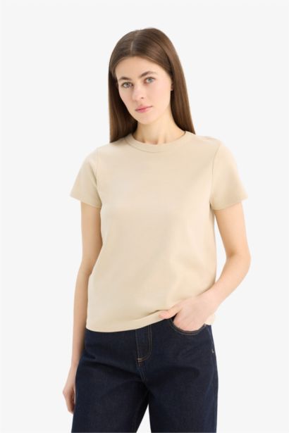 تيشيرت سادة بيزك نص ردن قصة عادية بياخة مستديرة