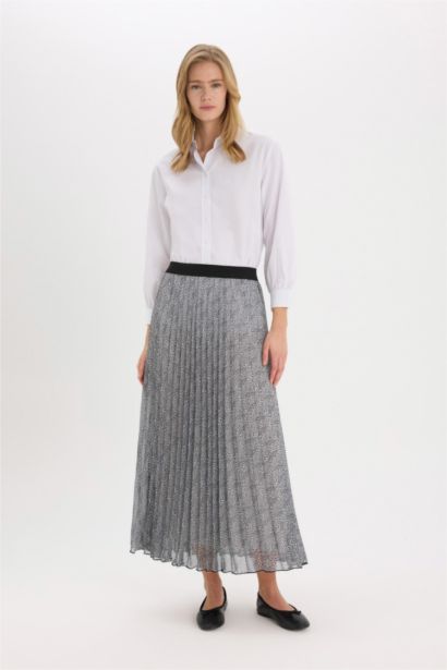 Pleat Printed Chiffon Maxi Skirt