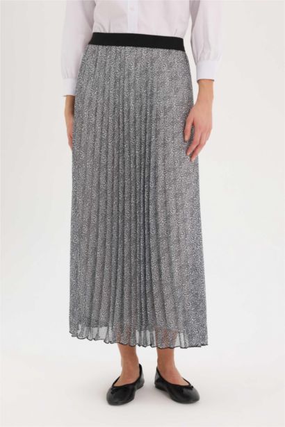 Pleat Printed Chiffon Maxi Skirt