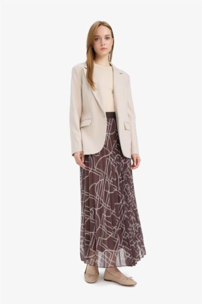 Pleat Printed Chiffon Maxi Skirt