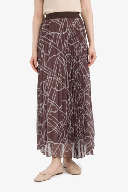 Pleat Printed Chiffon Maxi Skirt