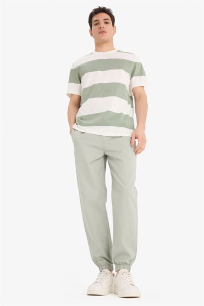 %100 Pamuk Regular Fit Bisiklet Yaka Çizgili Kısa Kollu Tişört