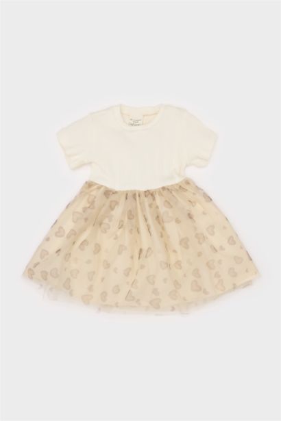 Robe tutu à motif cœurs avec manches courtes pour bébé fille