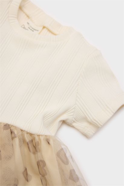 Robe tutu à motif cœurs avec manches courtes pour bébé fille