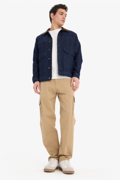 %100 Pamuk Slim Fit Dar Kesim Kontrast Yakalı Mevsimlik Baharlık Denim Ceket