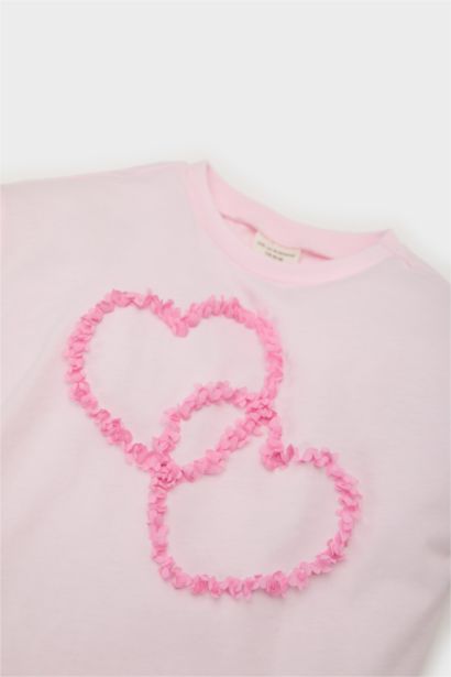 Bisiklet Yaka Kalp Desenli Kısa Kollu Tişört Kız Bebek