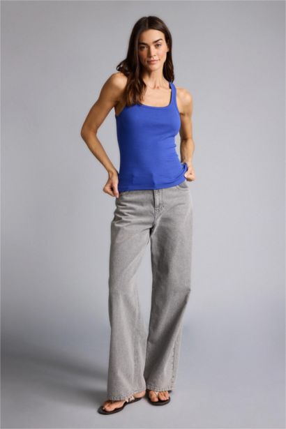 Slım Fıt Basıc Düz Yuvarlak Yaka Fitilli Kaşkorse Atlet