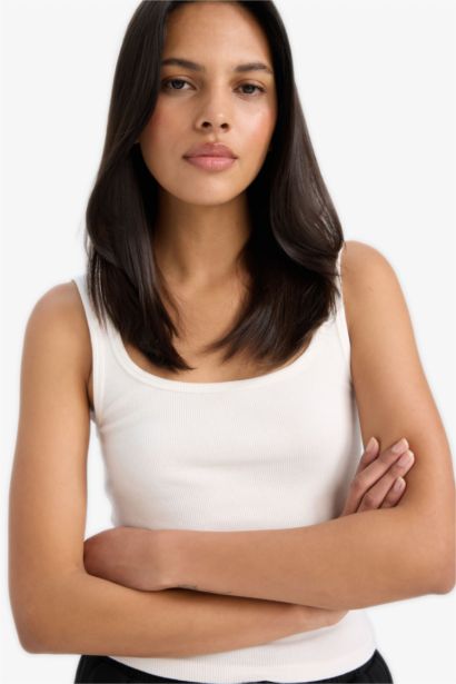 Slım Fıt Basıc Düz Yuvarlak Yaka Fitilli Kaşkorse Atlet