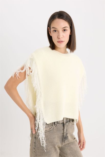 Crew Neck Selanik Tassel Knitwear Vest